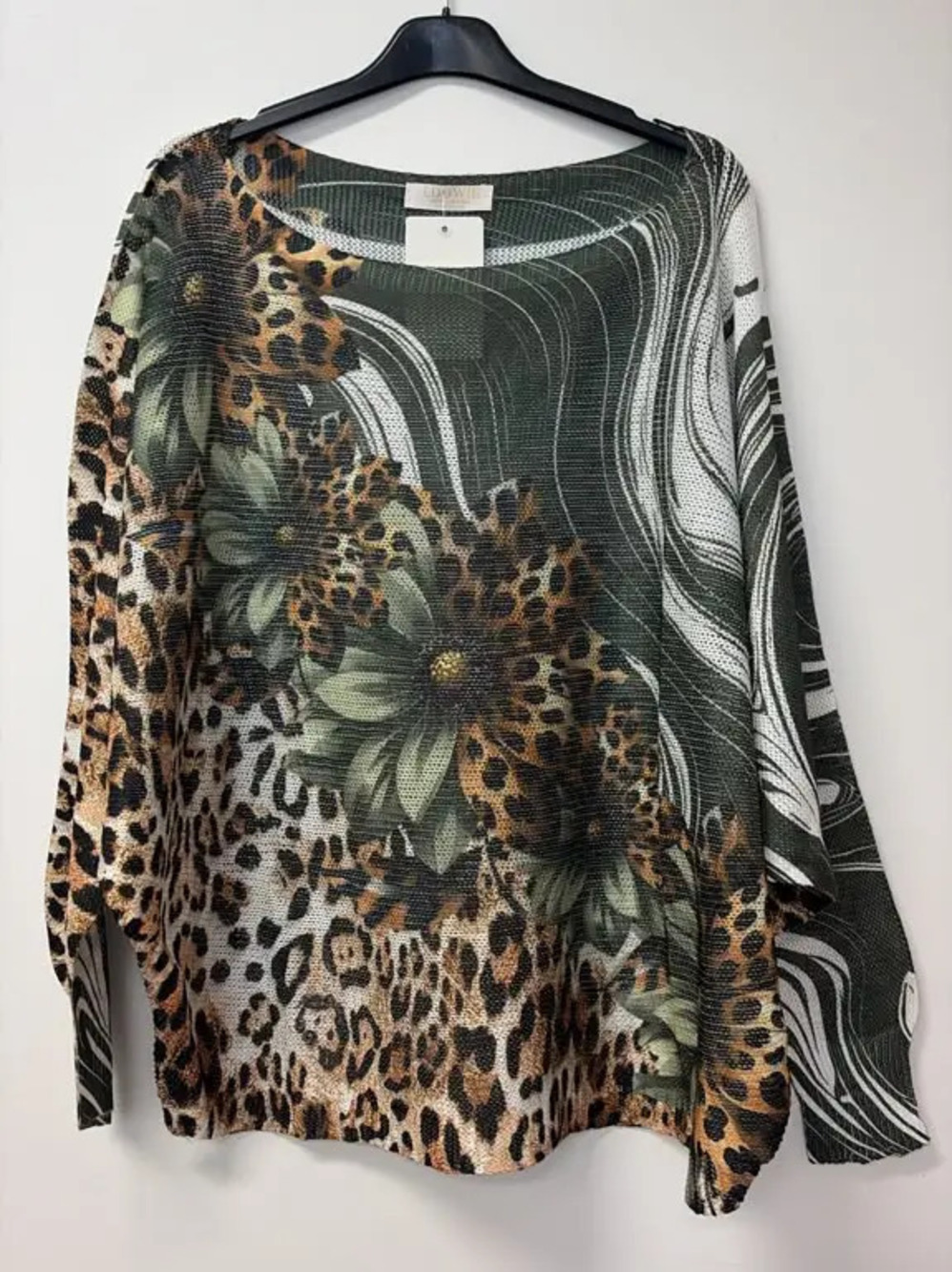 L181 | Loowie Floral Leopard Printed Knit Sweater | Round Neck | One Size S-L